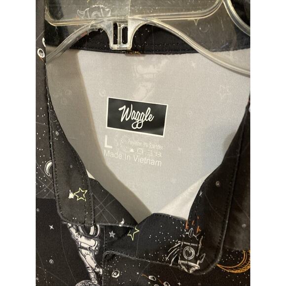 Waggle Golf Polo Shirt Mens L Black Astronaut Space Print Mission Albatross - Picture 5 of 8